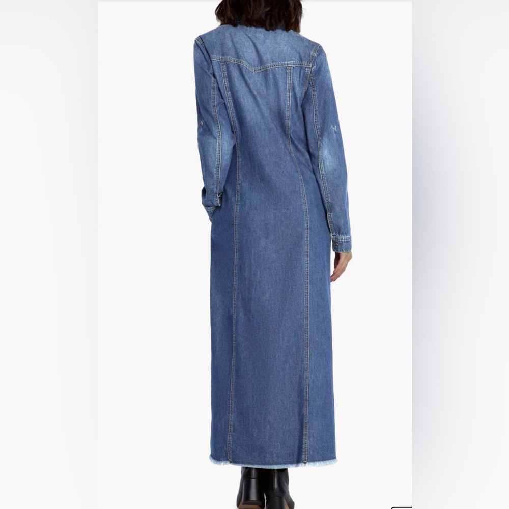 Denim Maxi Shirt Dress in Blue - Classic Button-Front - Picture 3 of 12